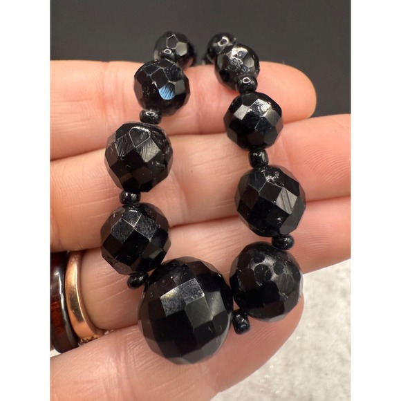 Vintage Glass Necklace Beaded Black Faceted Statement Classic‎ 17" - Picture 2 of 11